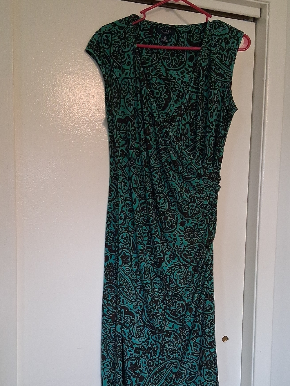 Chaps Teal & Black Paisley Wrap-Style Maxi Dress